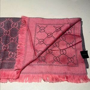 Gucci Pink and Gray Scarf with Monogram Pattern 19x72